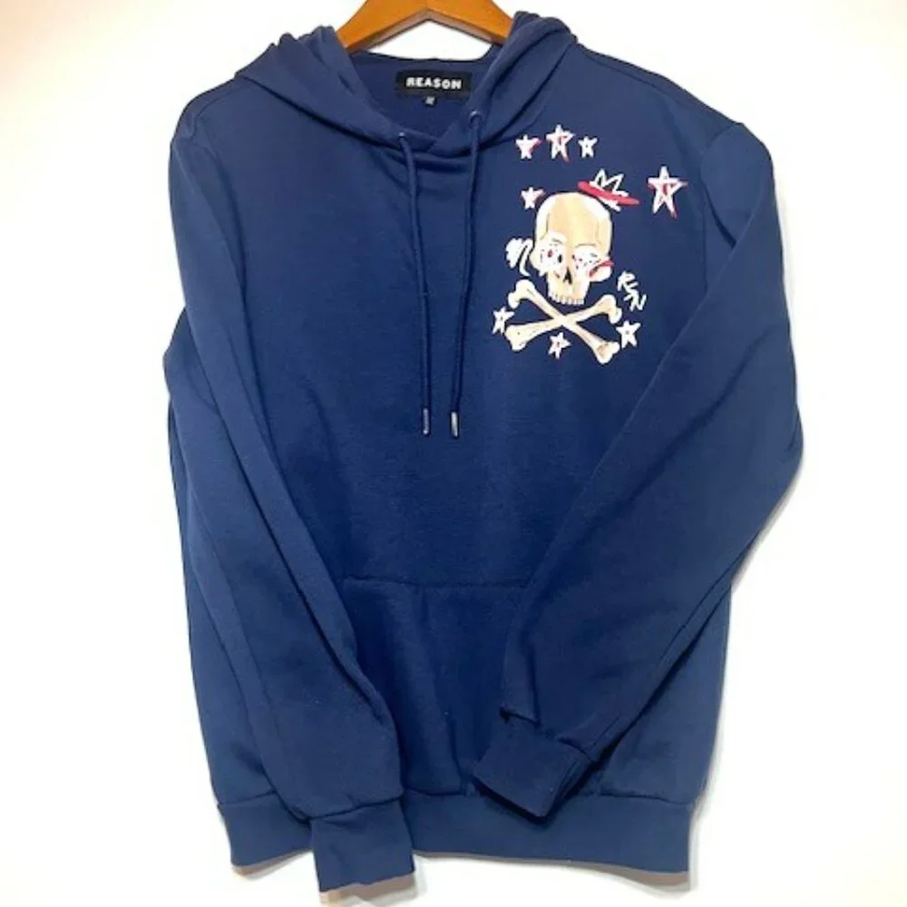 Reason Brand May the Bridges I Burn Light the Way Navy Skull Hoodie‎ Sz M